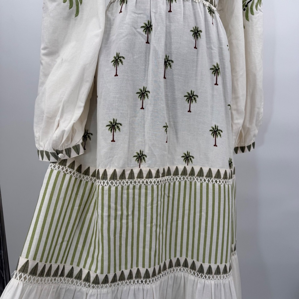 Farm Rio Milian Branco Farm Palm Tree Embroidered Maxi Dress Boho Women's Large - Picture 15 of 16